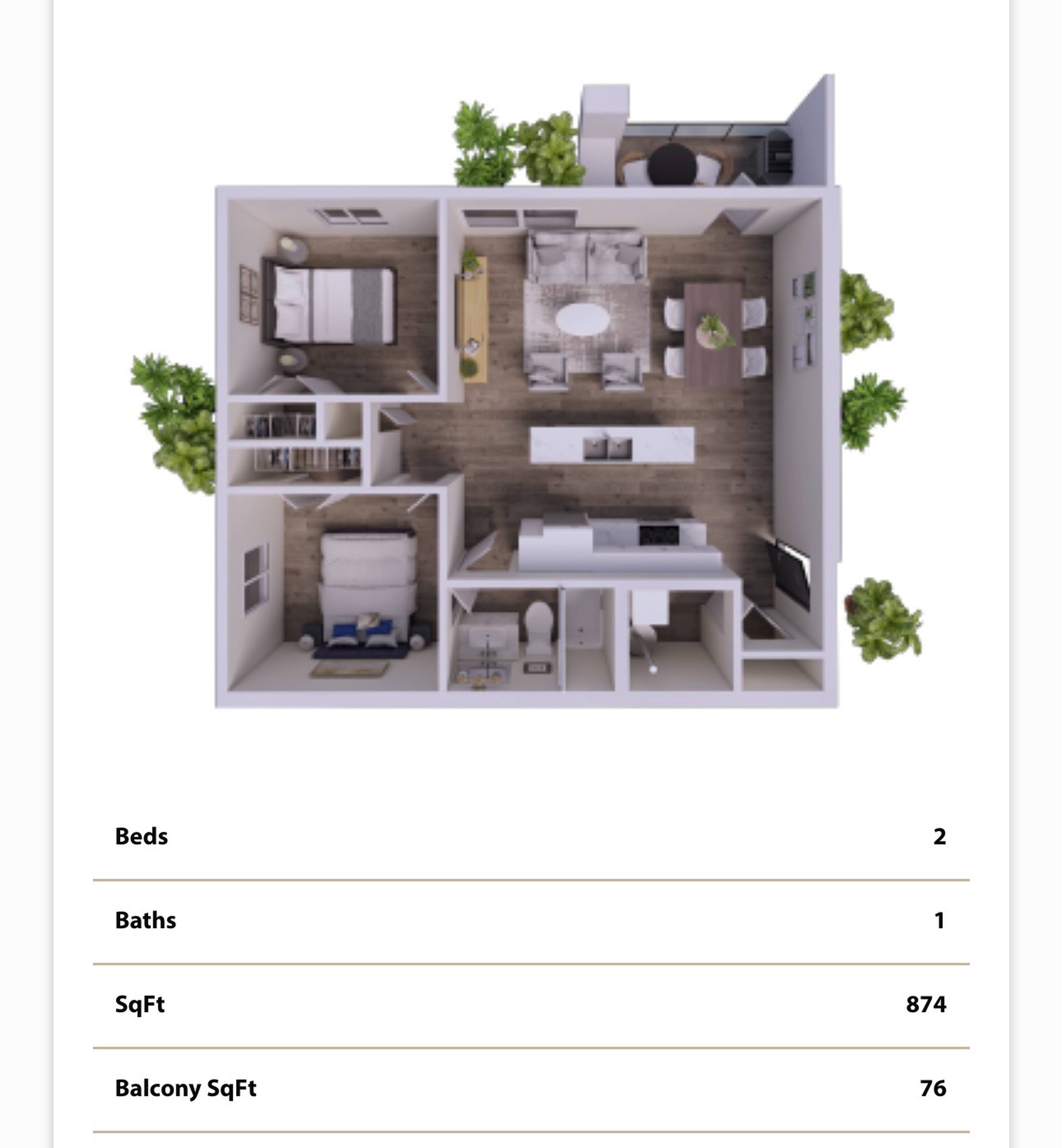 2 室  · 1 卫 for rent $1,746 / 月